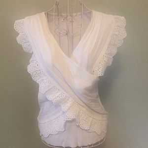 New York & Company White Wrap Eyelet Sweater Large